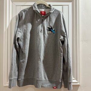 Gray Quarter-Zip Pullover Sweater with San Jose Sharks Hockey Logo - Size Medium